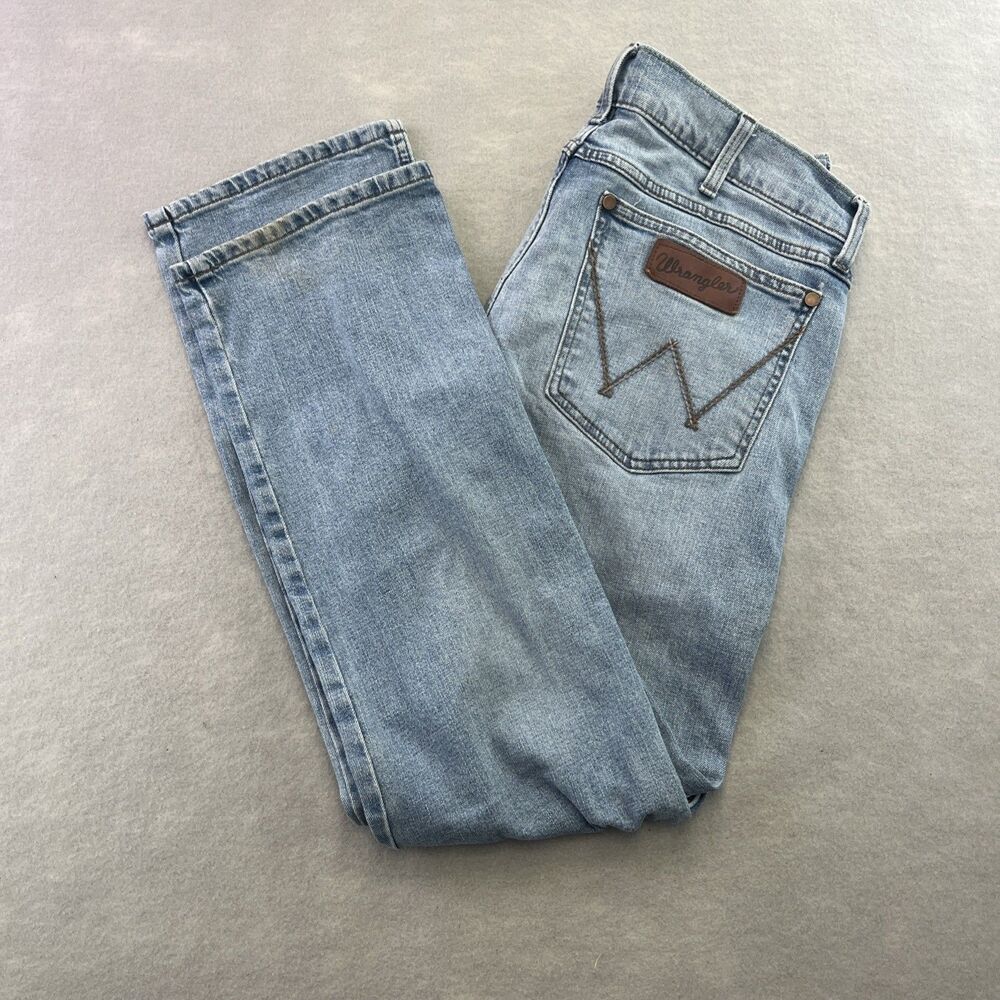 Wrangler Retro Slim Straight Jeans Mens 31x30 Blue Light Wash Western Cowboy